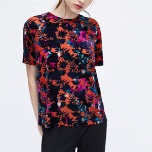 Zara Trafaluc Multi Color Velvet Burnout Top Size S
